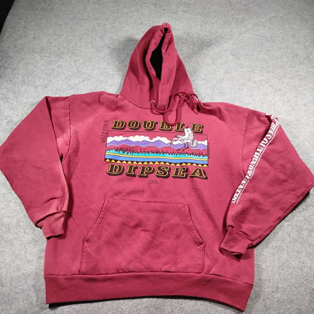 Vintage 1995 Hanes Double Dipsea Walt Stack Hoodie Size XL Burgundy